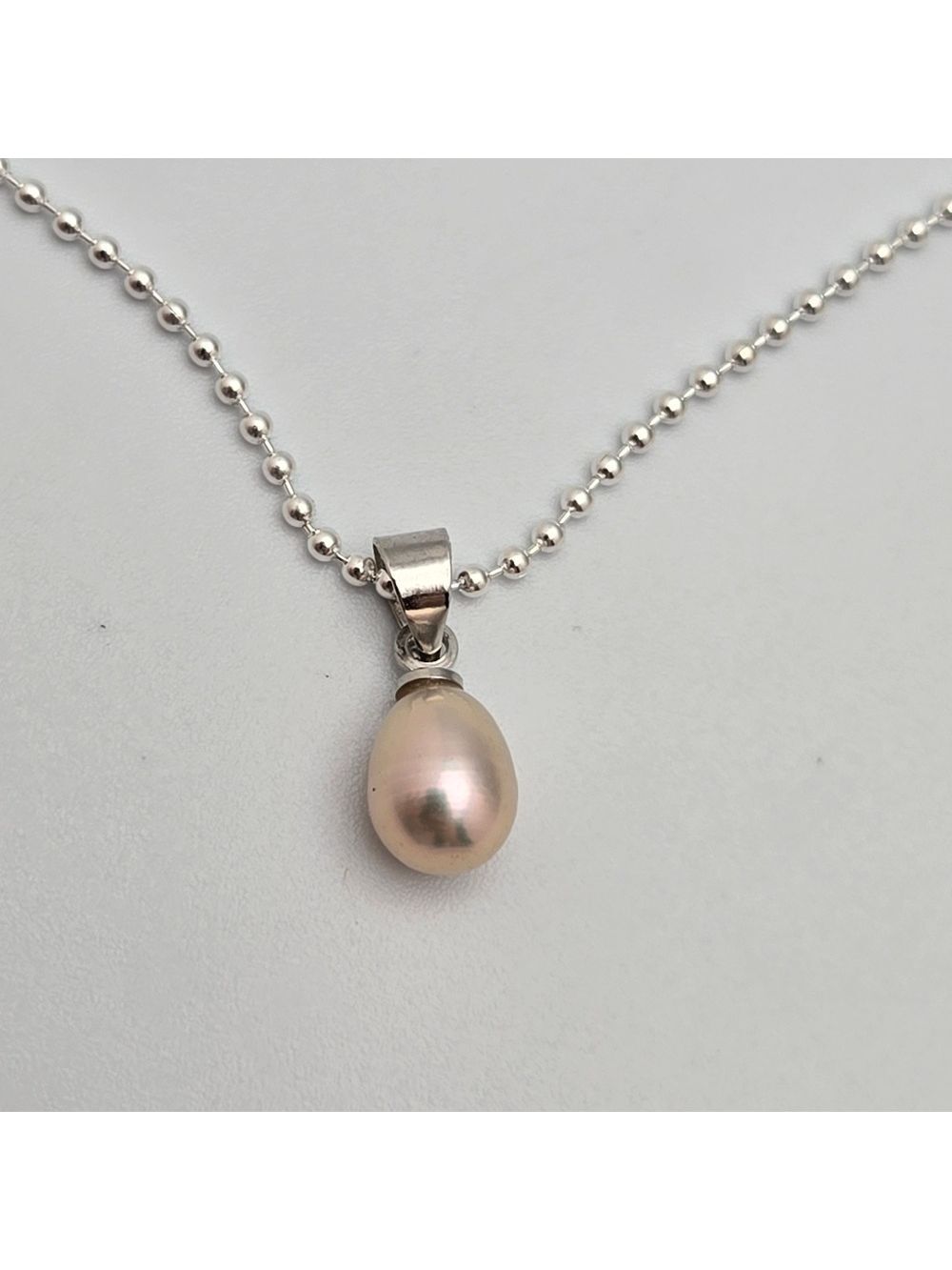 Freshwater Pink Real Pearl Necklace 18” Silver Plated Ball Chain NWOT